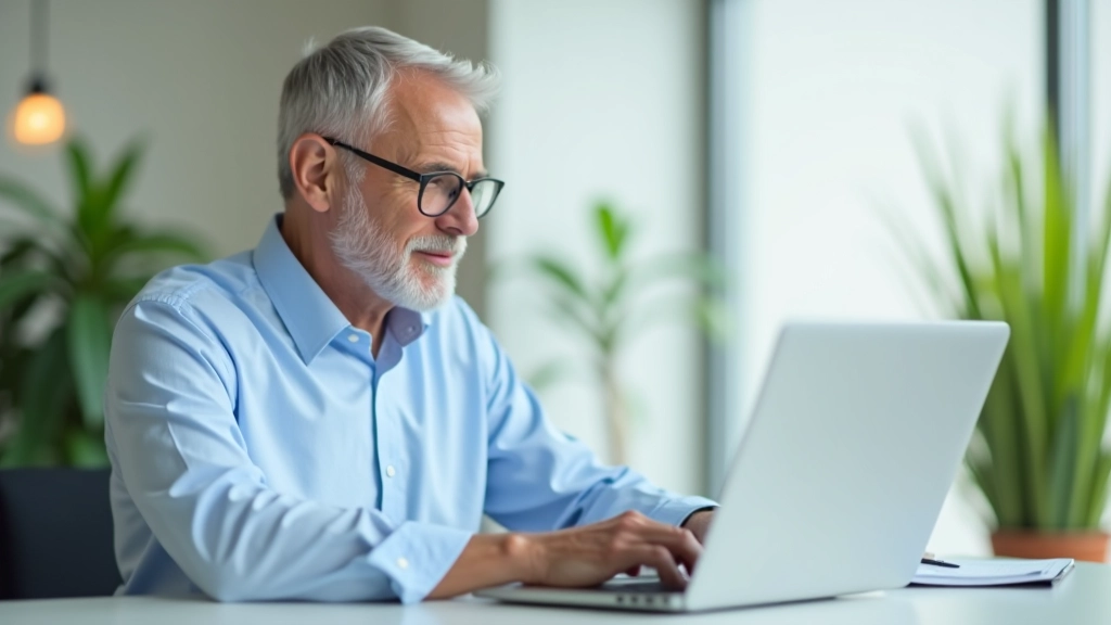 Personne pointant sur un graphique de croissance d'investissement sur un écran d'ordinateur portable dans un environnement de bureau lumineux