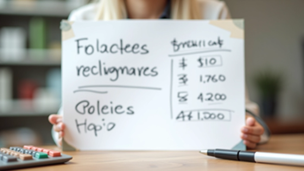Tableau blanc avec notes manuscrites montrant un plan d'épargne et des calculs de budget, stylos et calculatrice à proximité